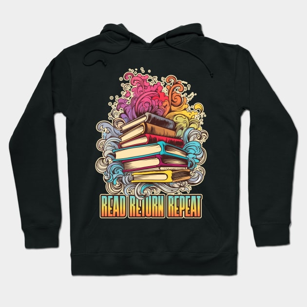 Read, Return, Repeat Stack of Books Hoodie by DanielLiamGill